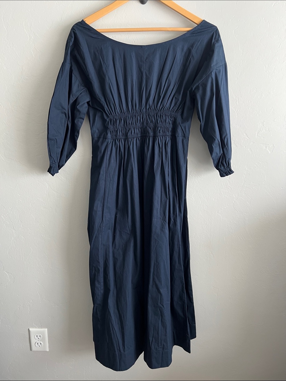 NWOT Puff Sleeve Elastic Waist Cotton Poplin Dress - Picture 6 of 8